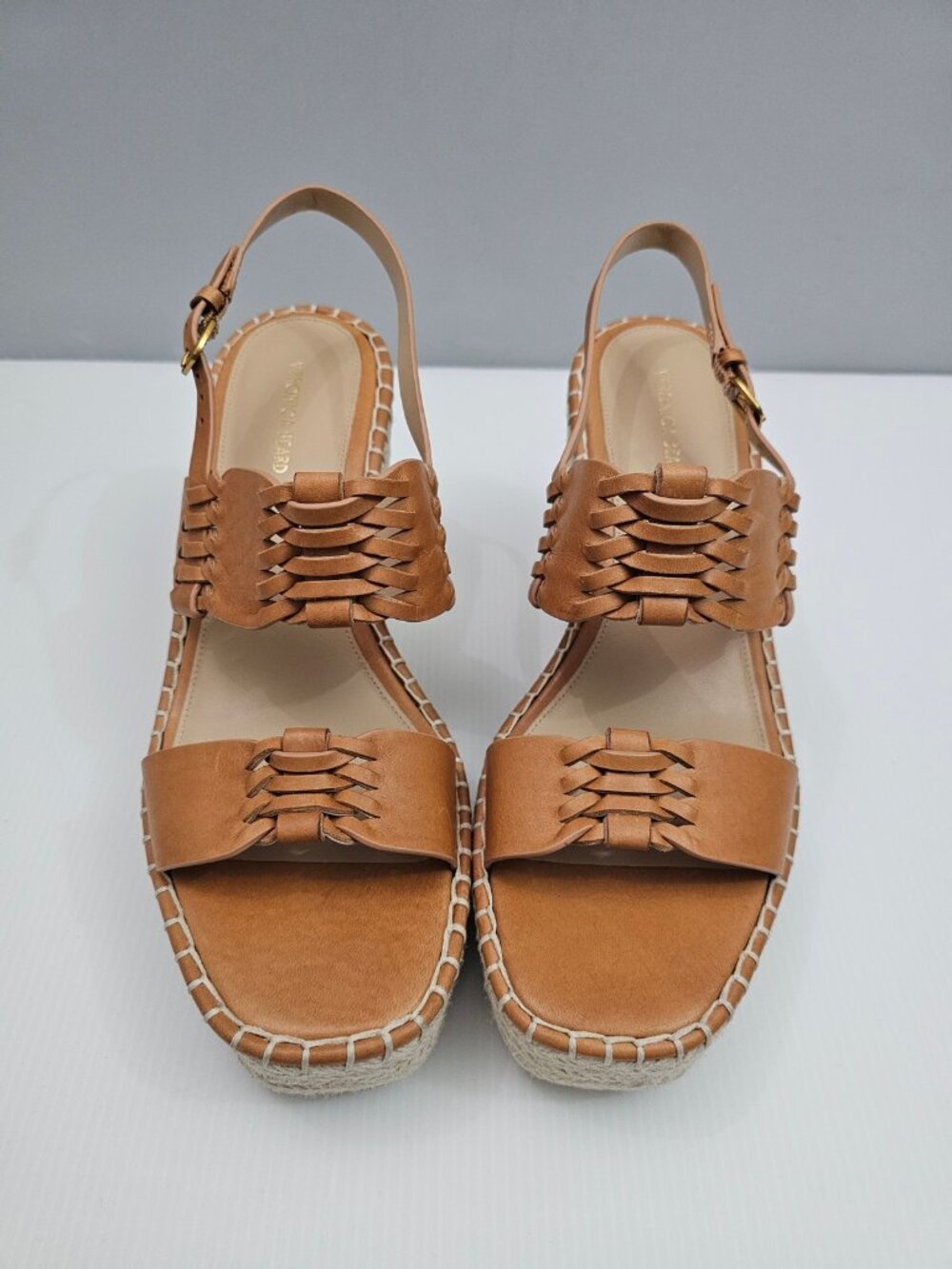 Veronica Beard Riya Wedge Espadrille Sandal Womens 10 Tan Leather Platform NEW - Picture 4 of 15